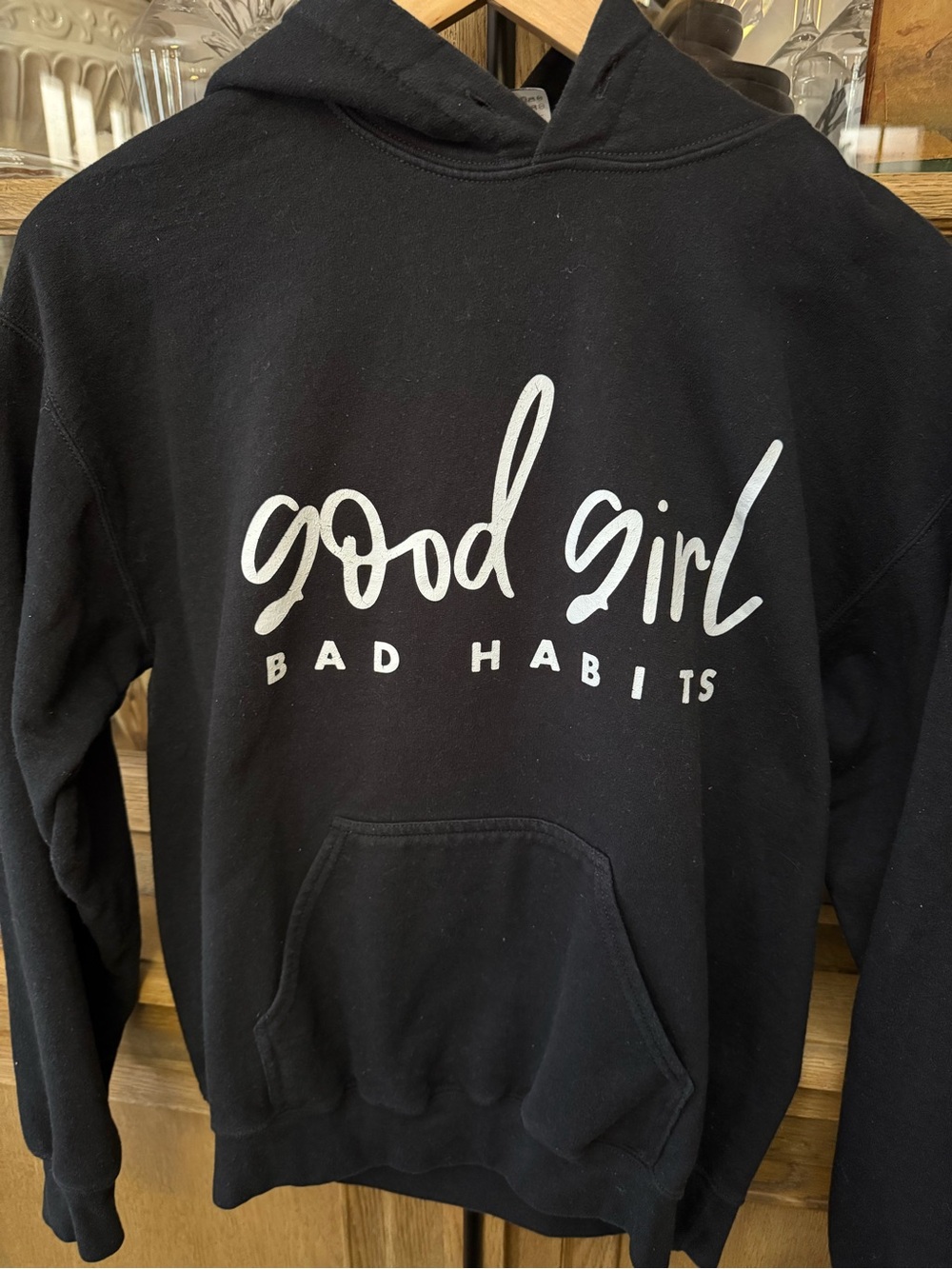 Gildan Black Hoodie with White "Good Girl Bad Habits" Script